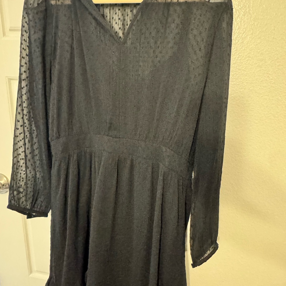 LOFT Charcoal Sheer Sleeve Midi Dress